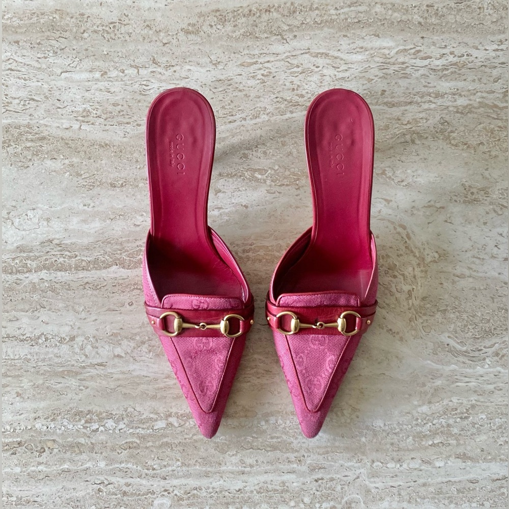 Vintage Gucci GG Canvas Horsebit Mule Heels